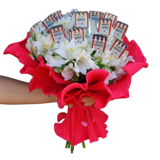 Ramo de flores astromelias con chocolates marroc